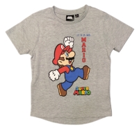 Super Marion T-Shirt in Grau mit Mario in Laufpose und dem Schriftzug 
